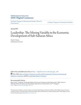 The Missing Variable in the Economic Development of Sub-Saharan Africa