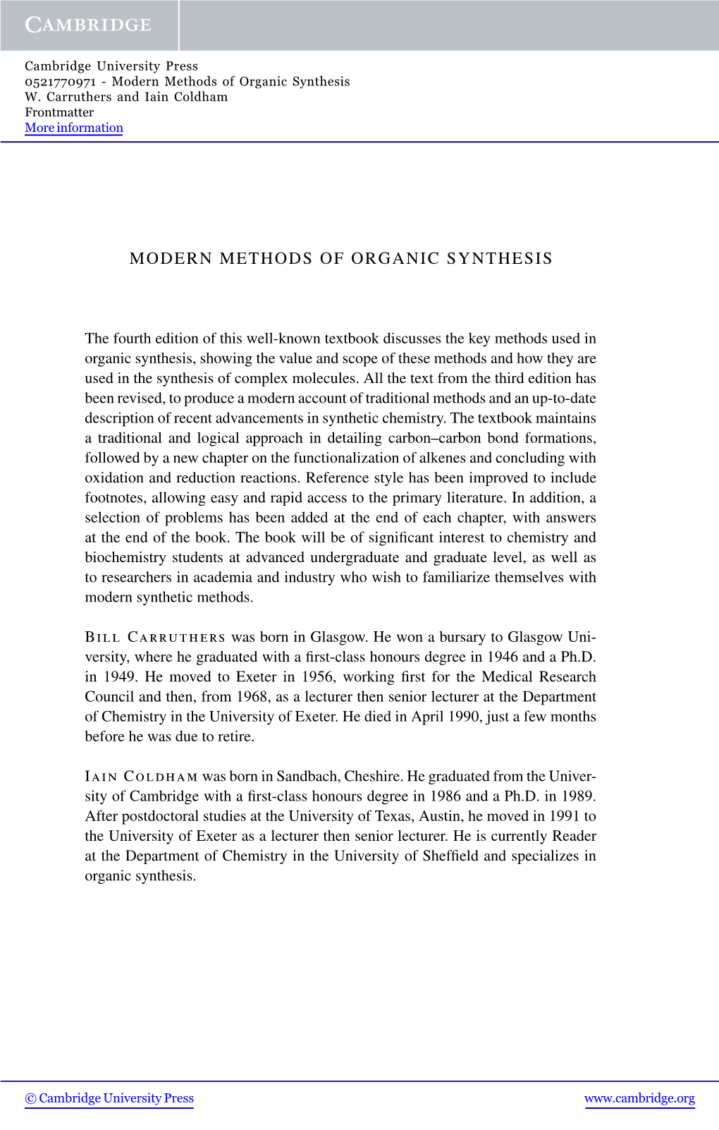 Modern Methods of Organic Synthesis W