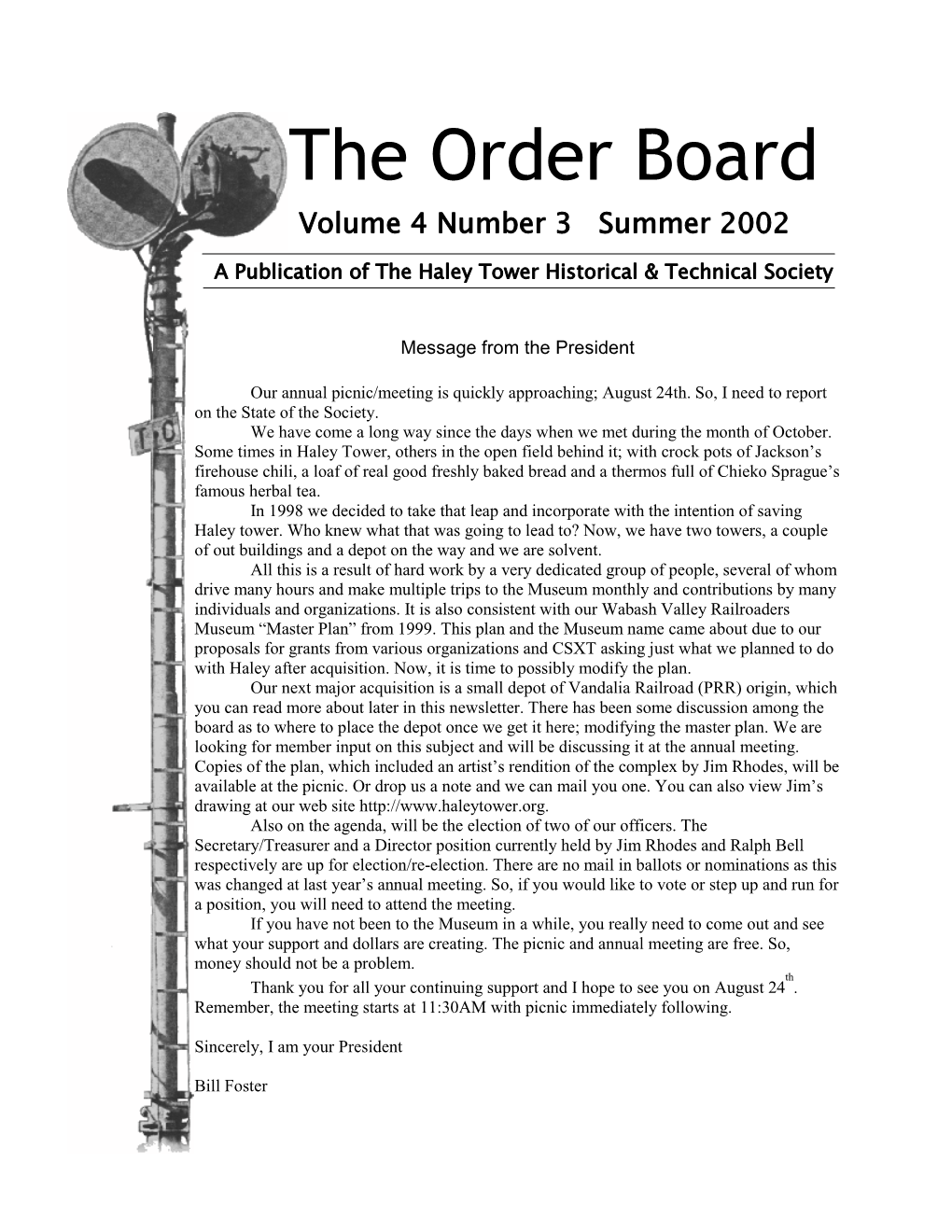 The Order Board Volume 4 Number 3 Summer 2002