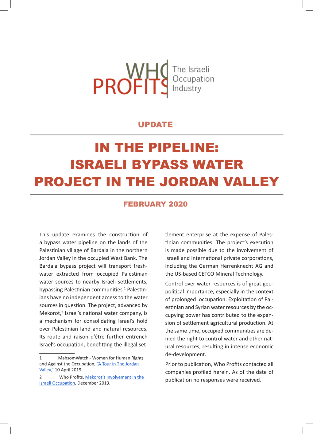 Israeli Bypass Water Project in the Jordan Valley