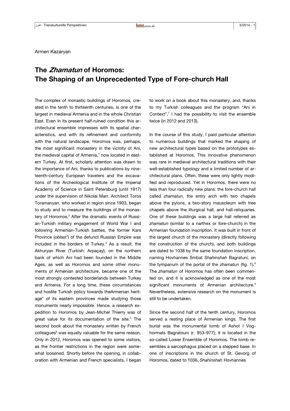 The Zhamatun of Horomos: the Shaping of an Unprecedented Type of Fore-Church Hall