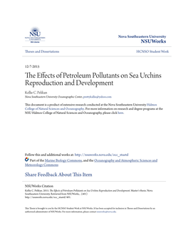 The Effects of Petroleum Pollutants on Sea Urchins Reproduction and Development