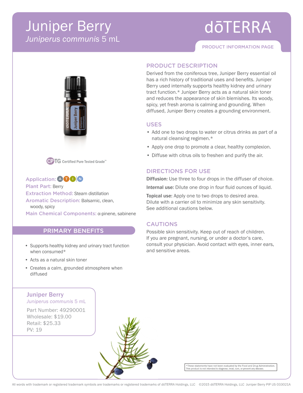 Juniper Berry Juniperus Communis 5 Ml PRODUCT INFORMATION PAGE