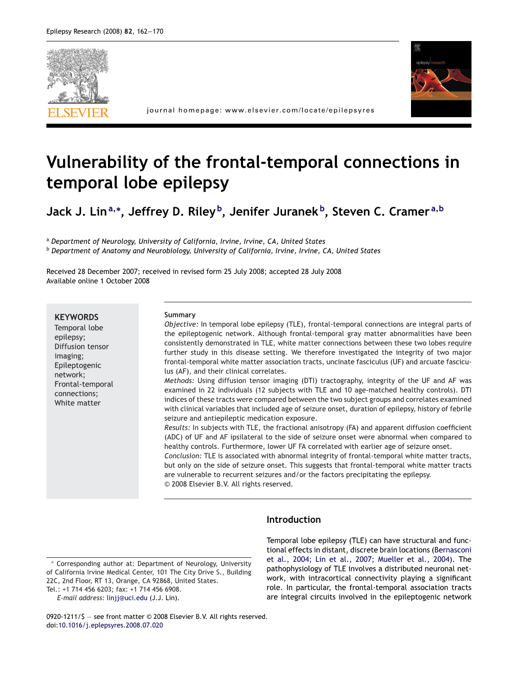 Vulnerability of the Frontal-Temporal Connections in Temporal Lobe Epilepsy