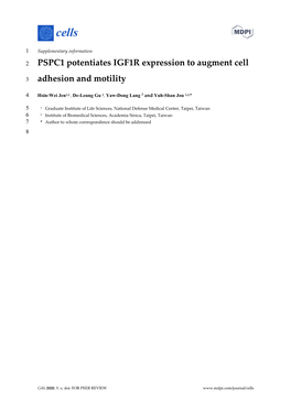 PSPC1 Potentiates IGF1R Expression to Augment Cell Adhesion and Motility