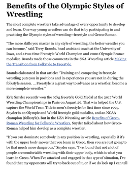 Benefits of the Olympic Styles of Wrestling