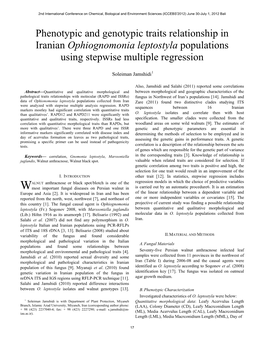 Phenotypic and Genotypic Traits Relationship in Iranian Ophiognomonia Leptostyla Populations Using Stepwise Multiple Regression