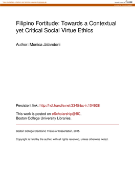Filipino Fortitude: Towards a Contextual Yet Critical Social Virtue Ethics