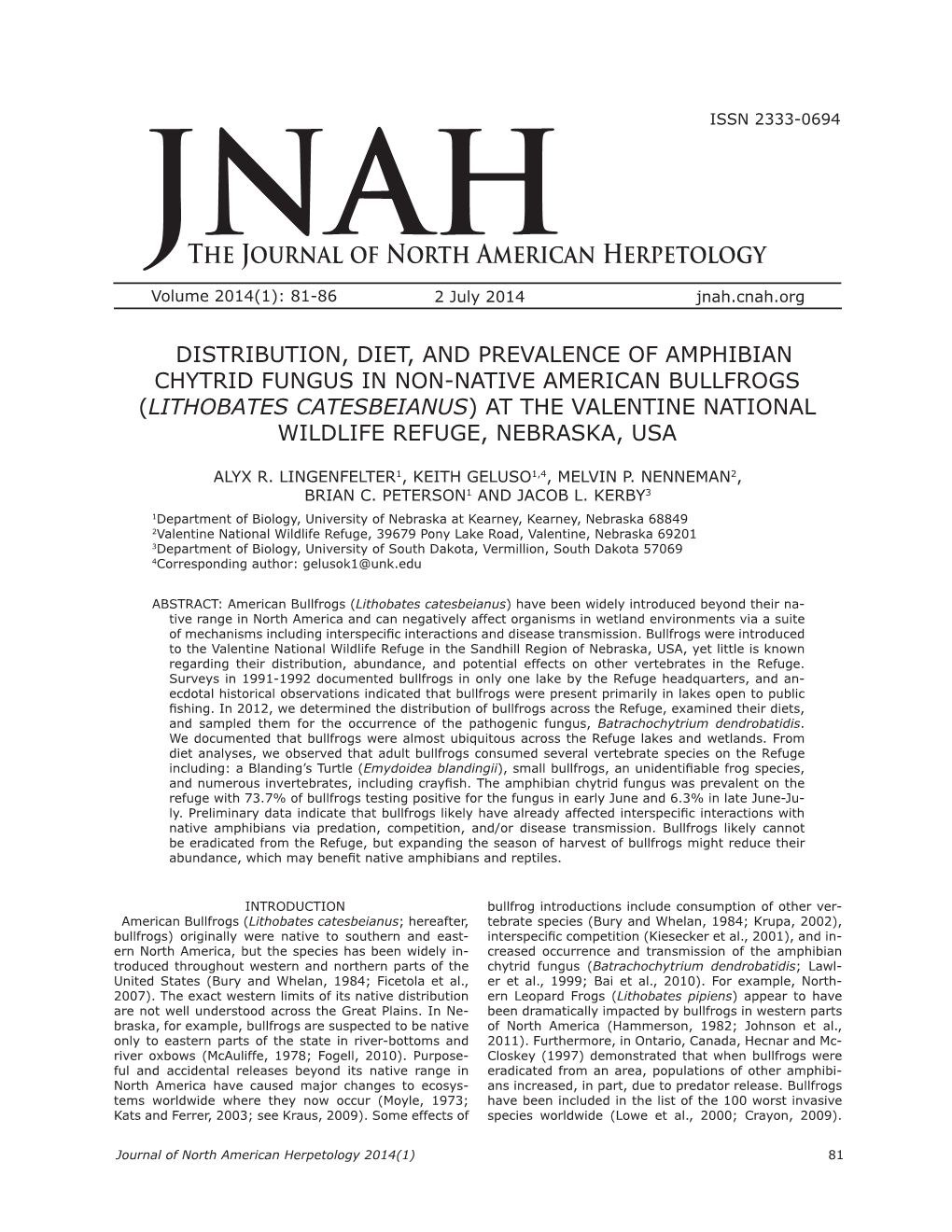 The Journal of North American Herpetology