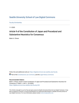 Article 9 of the Constitution of Japan and Procedural and Substantive Heuristics for Consensus
