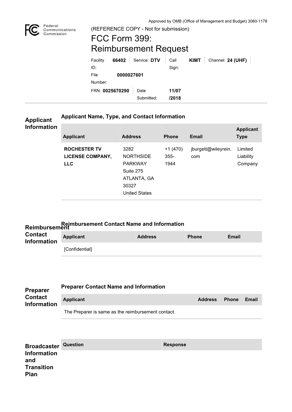 TV Broadcaster Relocation Fund Reimbursement Application