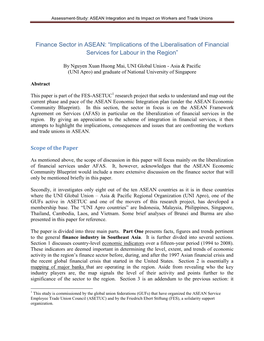 Finance Sector in ASEAN: “Implications of the Liberalisation of Financial Services for Labour in the Region”