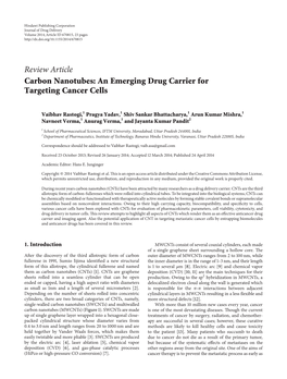 Review Article Carbon Nanotubes: an Emerging Drug Carrier for Targeting Cancer Cells