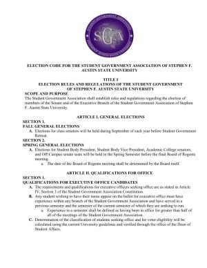 Election Code for the Student Government Association of Stephen F. Austin State University