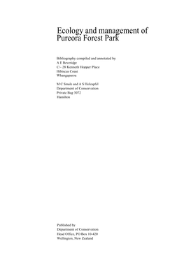 Ecology and Management of Pureora Forest Park