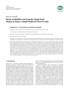 Review Article Metal Availability and Transfer Along Food Chains in Siena, a Small Medieval Town in Italy