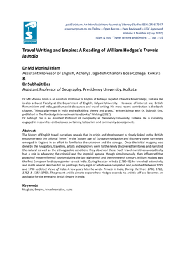 Travel Writing and Empire: a Reading of William Hodges's Travels in India