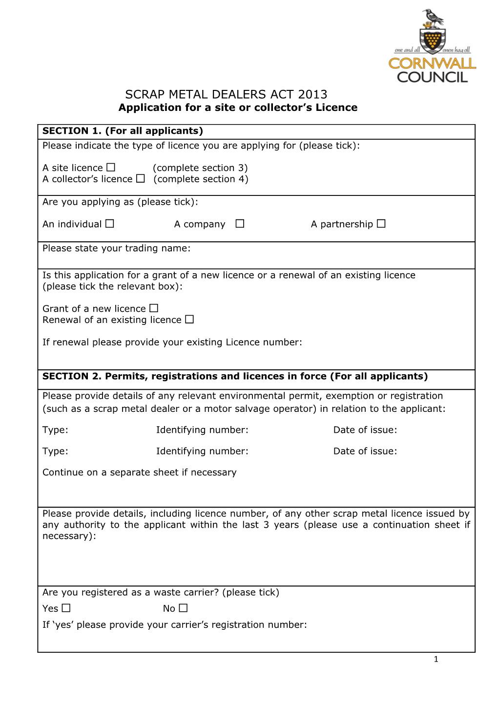 Application for a Scrap Metal Licence