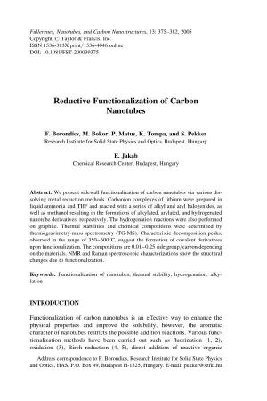 Reductive Functionalization of Carbon Nanotubes