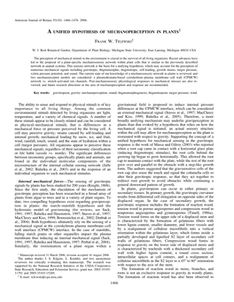 A Unified Hypothesis of Mechanoperception in Plants1