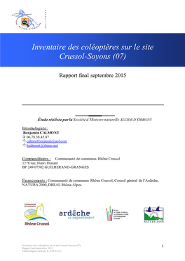 Inventaire Des Coléoptères Sur Le Site Crussol-Soyons (07)