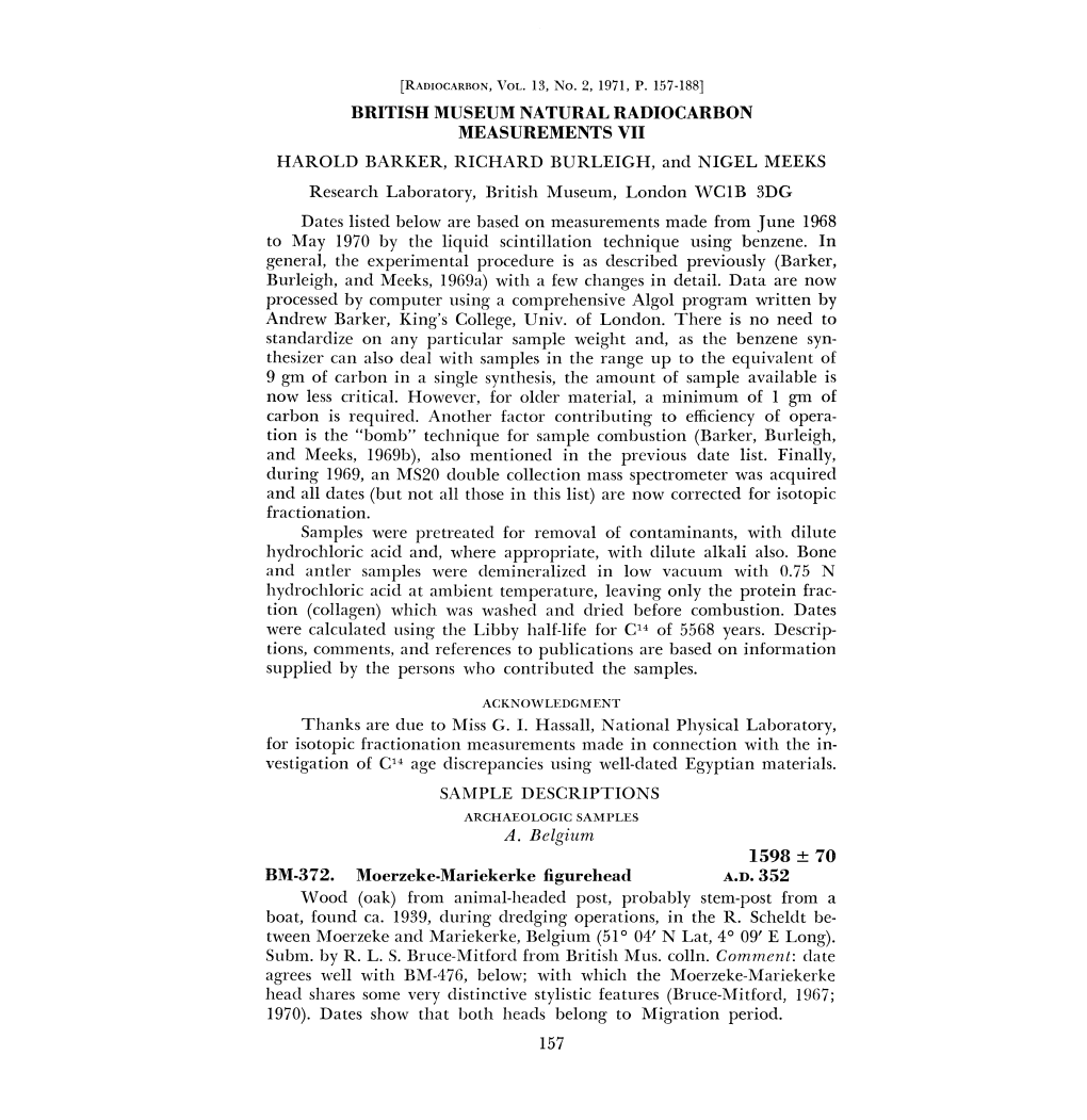 British Museum Natural Radiocarbon Measurements