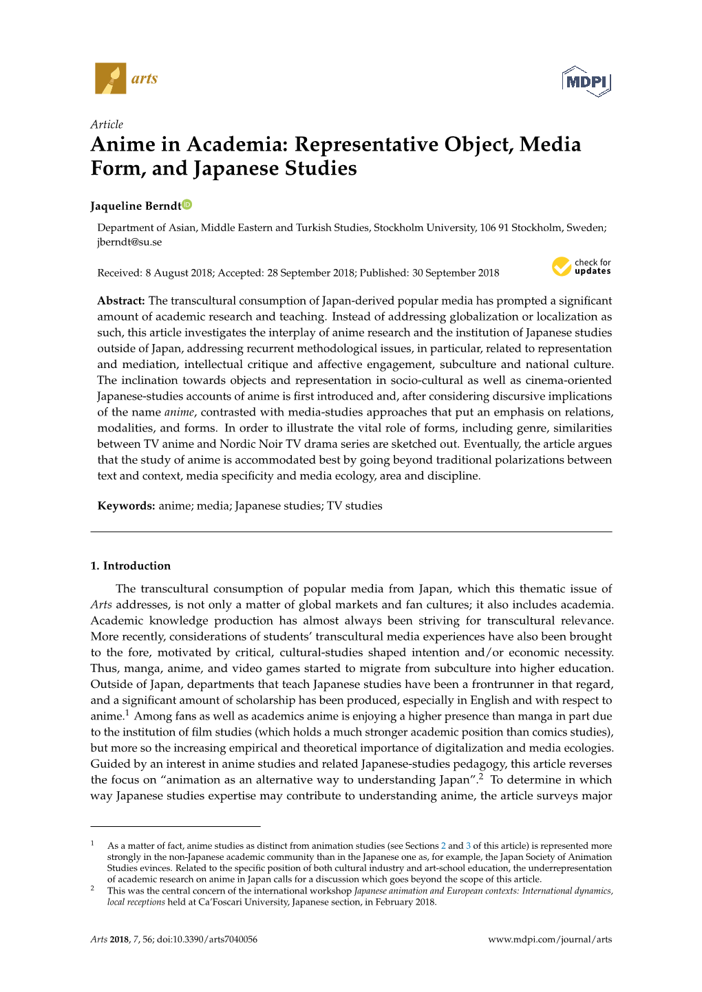 Anime in Academia: Representative Object, Media Form, and Japanese Studies