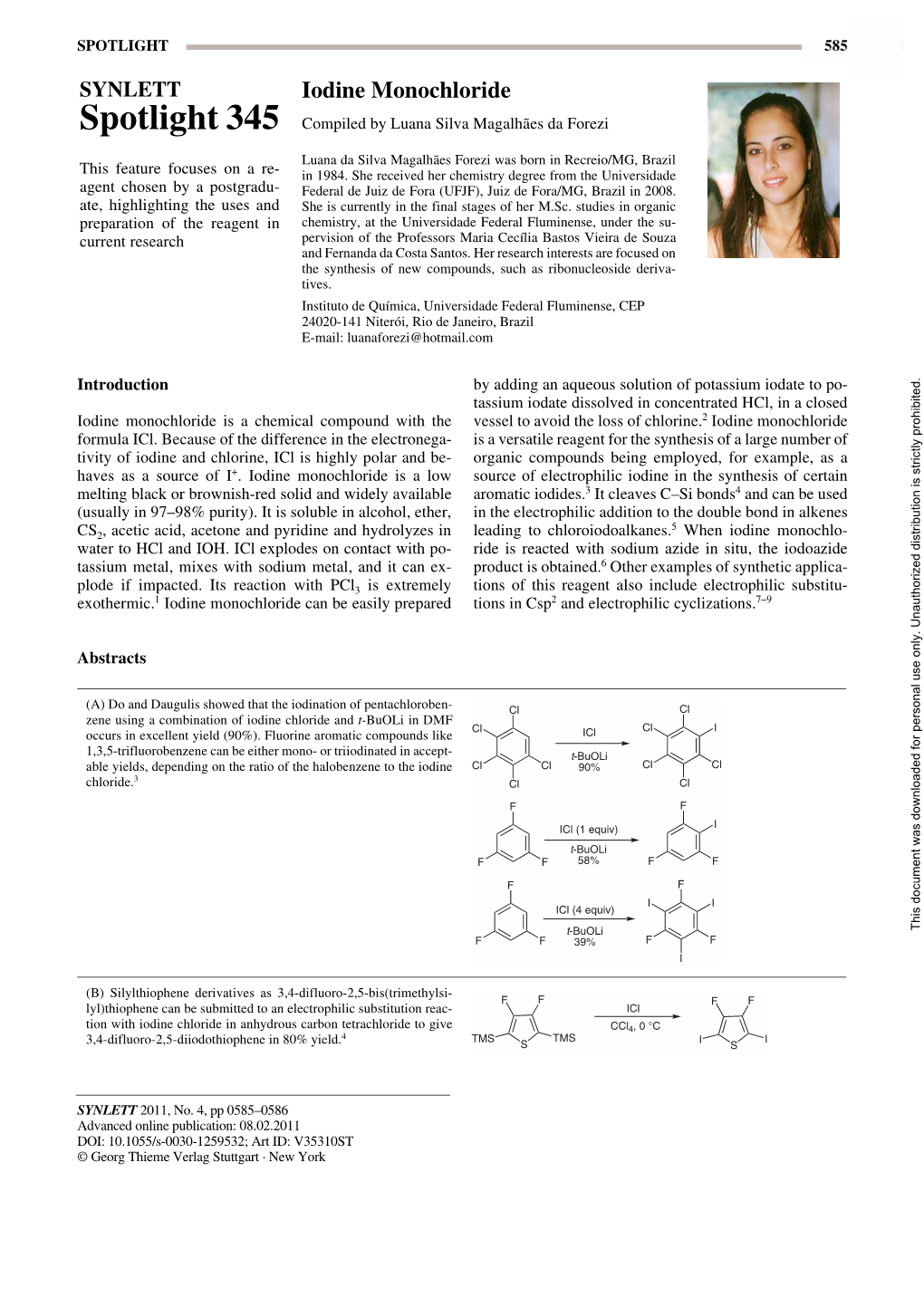 Iodine Monochloride Spotlight 345 Compiled by Luana Silva Magalhães Da Forezi