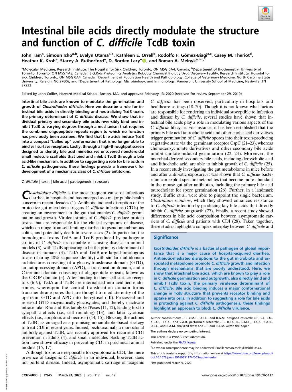 Intestinal Bile Acids Directly Modulate the Structure and Function of C