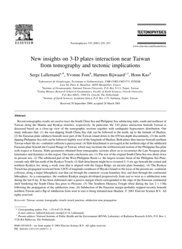 New Insights on 3-D Plates Interaction Near Taiwan from Tomography and Tectonic Implications