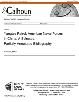 Yangtze Patrol: American Naval Forces in China: a Selected, Partially-Annotated Bibliography