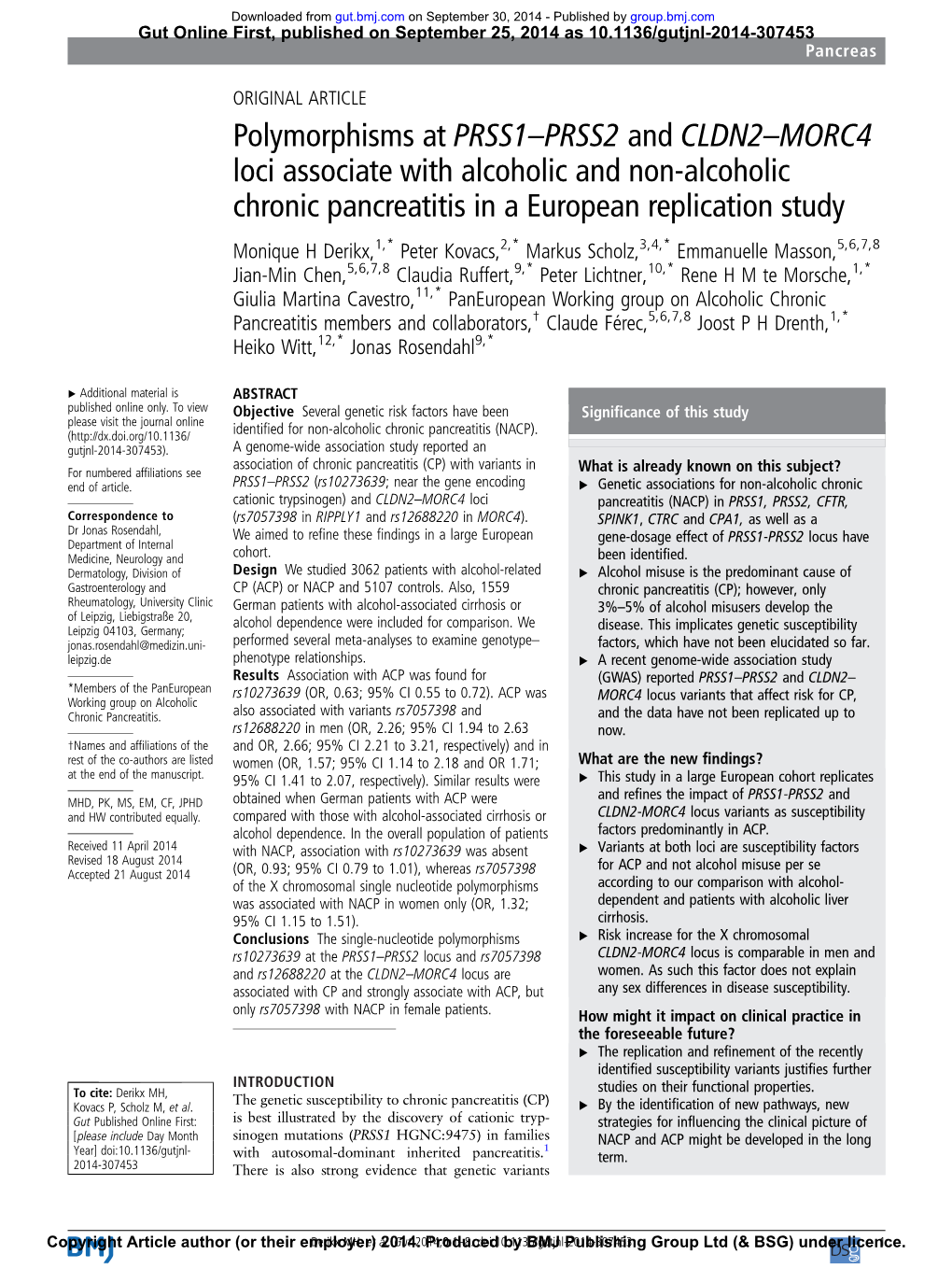 Polymorphisms at PRSS1–PRSS2 and CLDN2–MORC4 Loci Associate