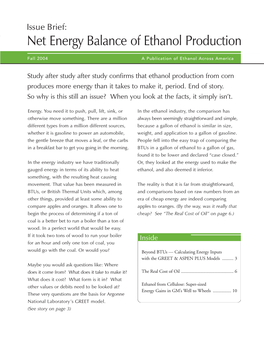 The Net Energy Balance of Ethanol