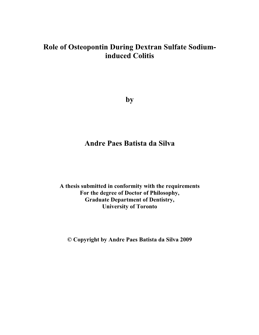 Role of Osteopontin During Dextran Sulfate Sodium- Induced Colitis By