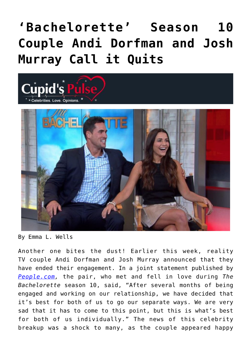 Season 10 Couple Andi Dorfman and Josh Murray Call It Quits