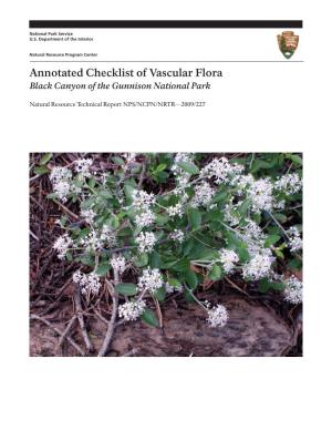 Annotated Checklist of Vascular Flora, Black Canyon of The