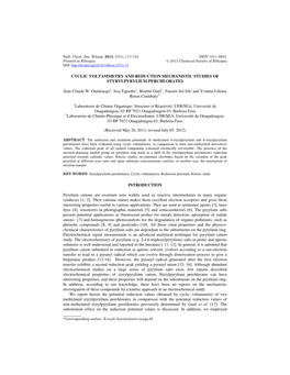 Cyclic Voltammetry and Reduction Mechanistic Studies of Styrylpyrylium Perchlorates