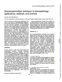 Immunoperoxidase Technique in Histopathology: Applications, Methods, and Controls