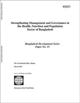 Strengthening Management and Governance in the Health, Nutrition