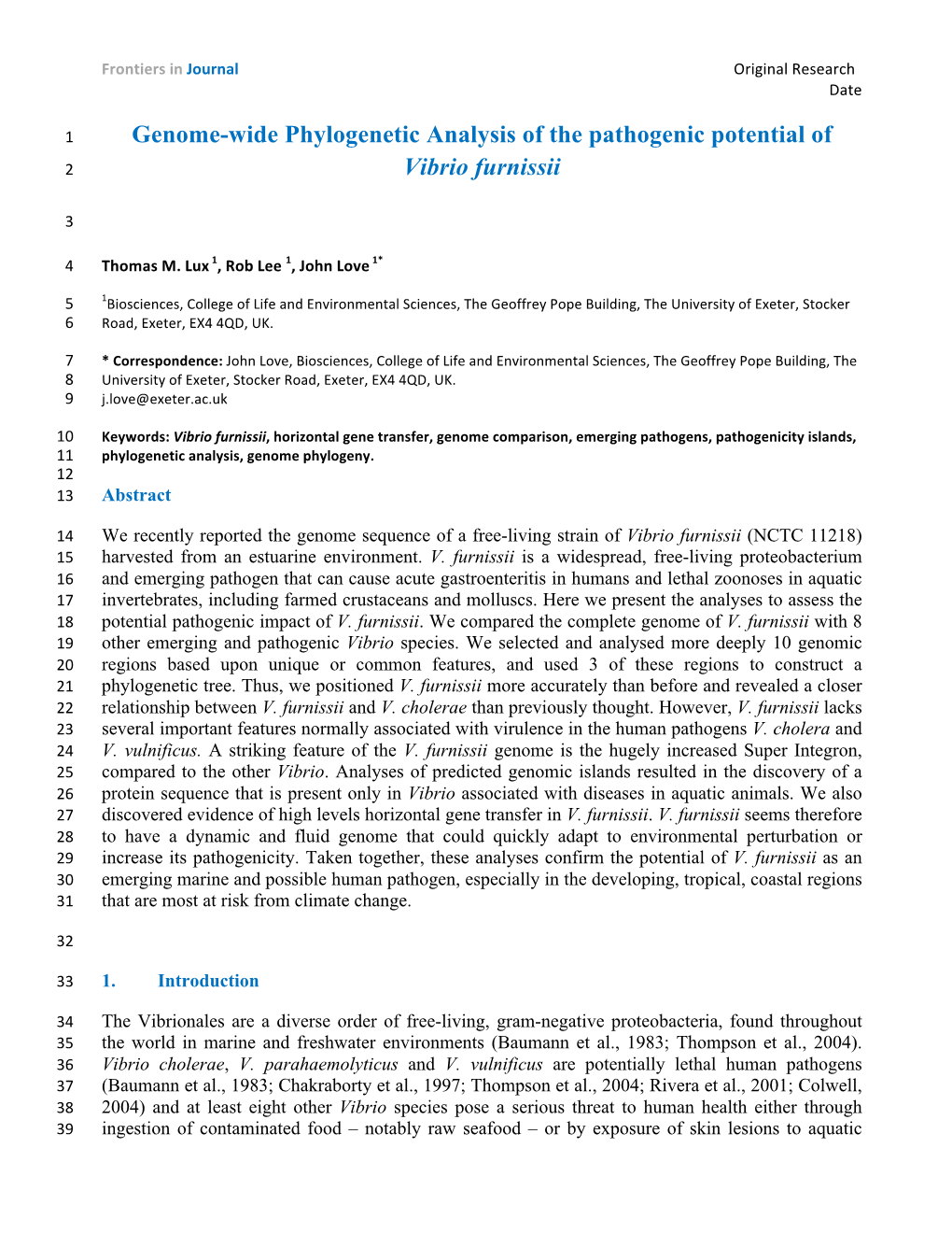 Genome-Wide Phylogenetic Analysis of the Pathogenic Potential of Vibrio