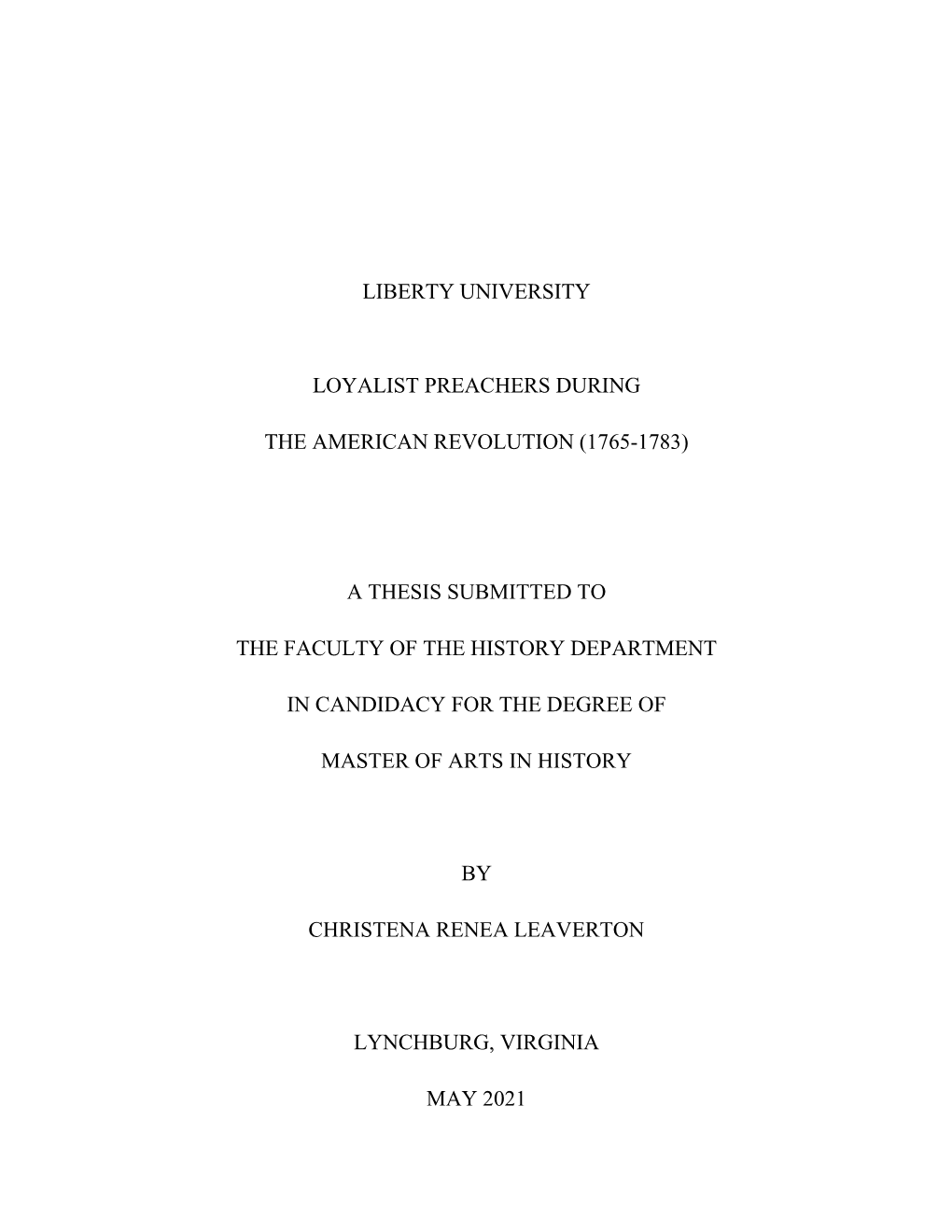 Loyalist Preachers During the American Revolution (1765-1783)