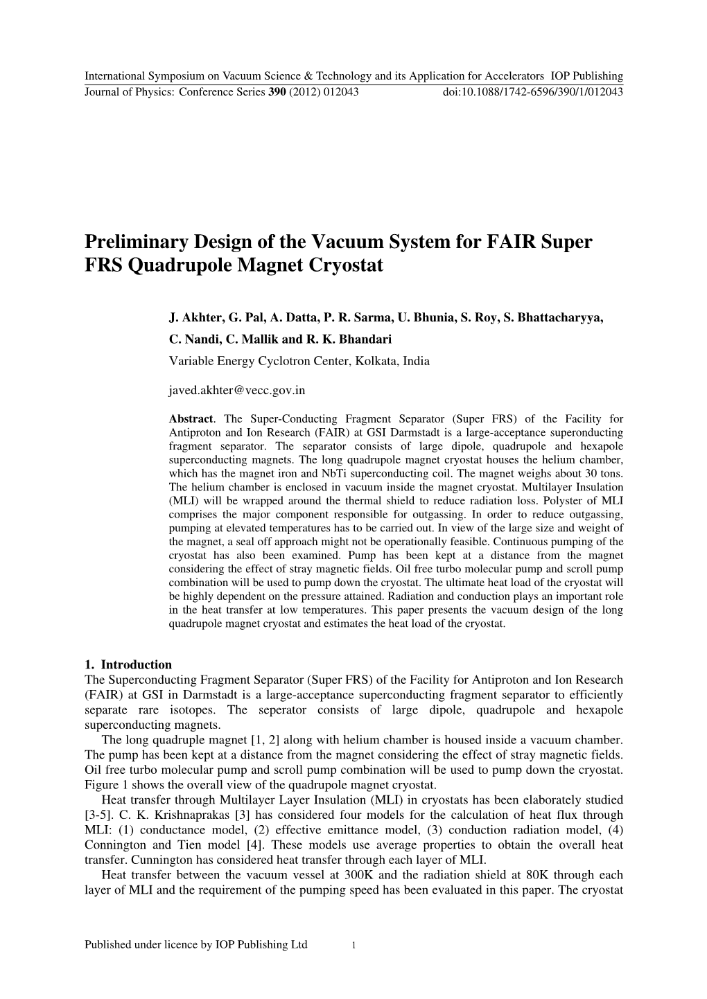 Preliminary Design of the Vacuum System for FAIR Super FRS Quadrupole Magnet Cryostat