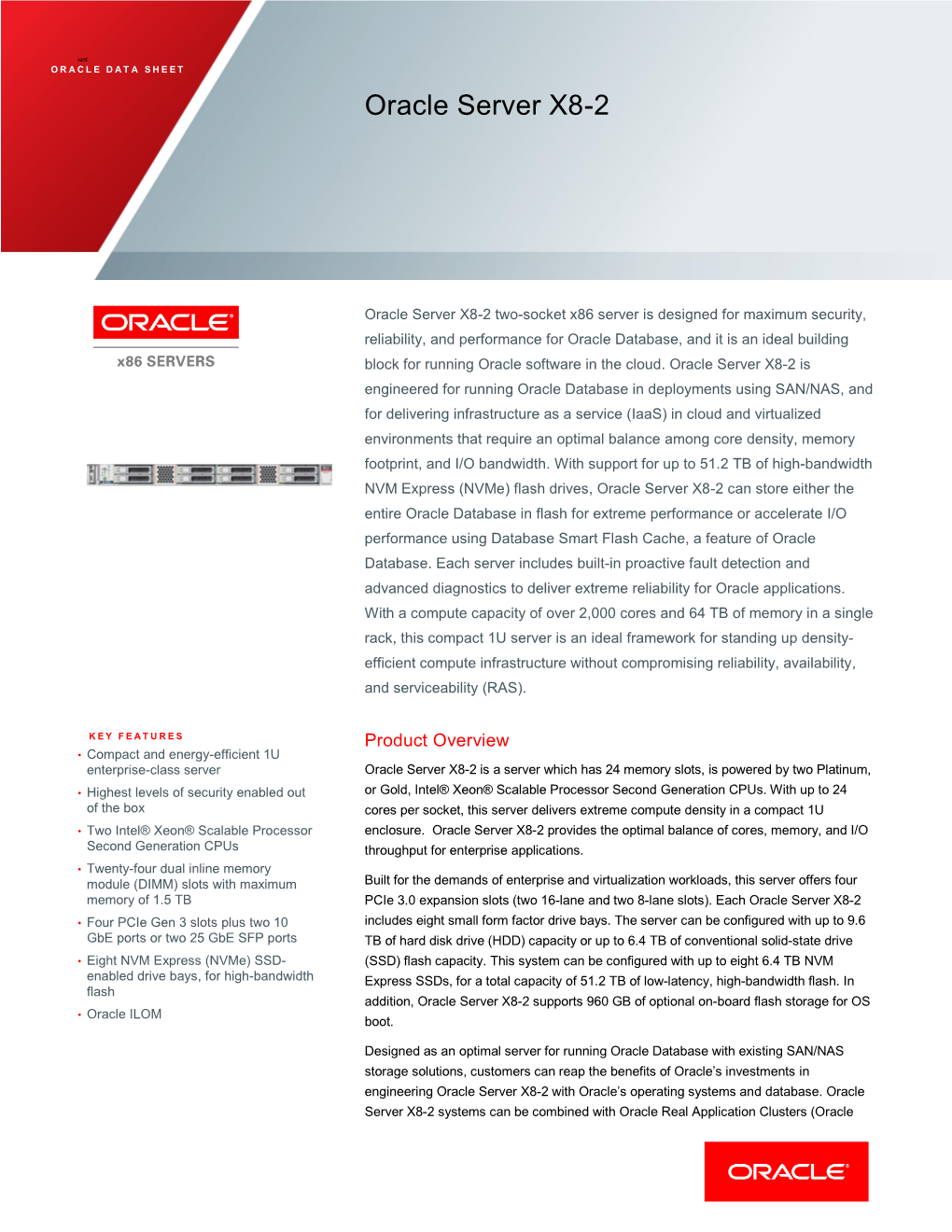 Oracle Server X8-2 Data Sheet