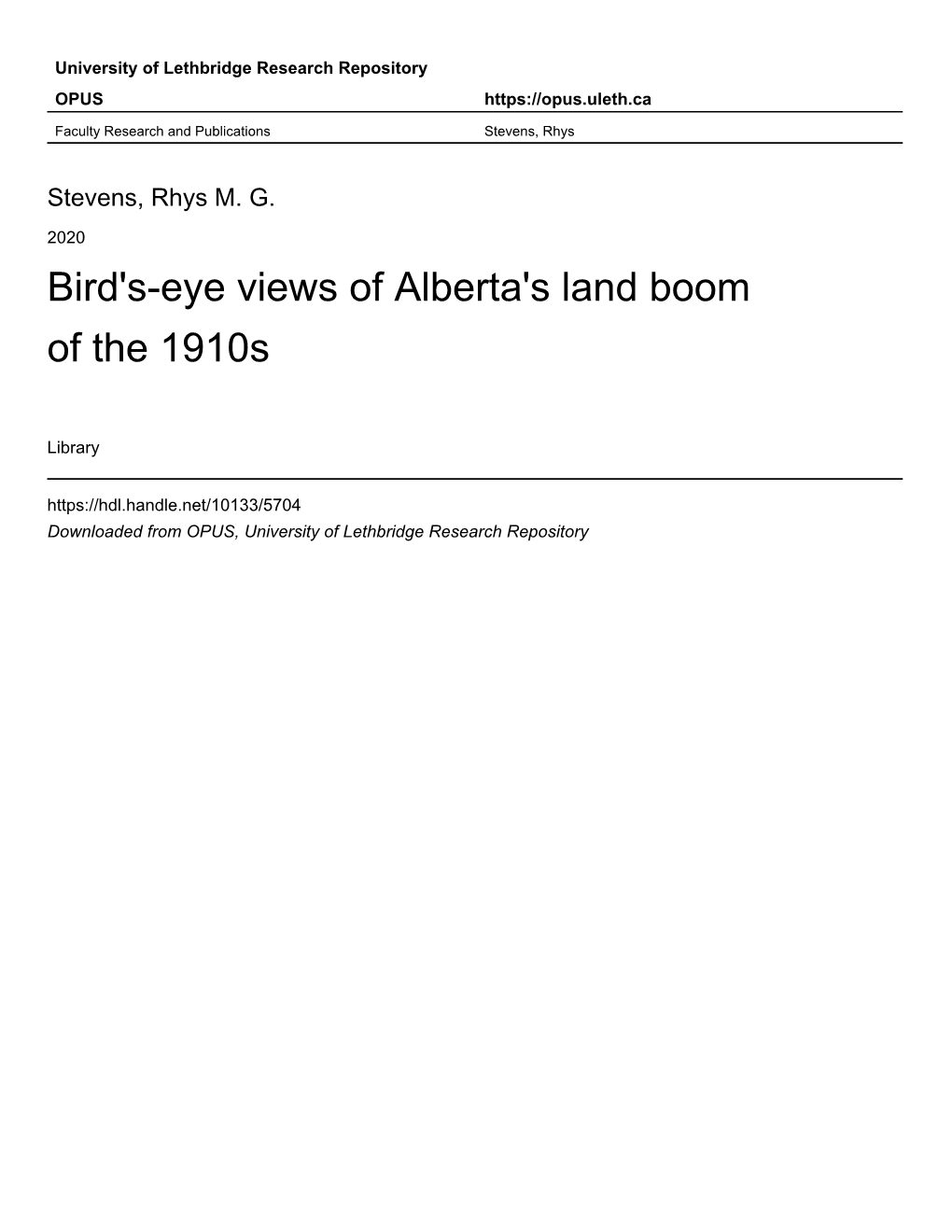 Bird's-Eye Views of Alberta's Land Boom of the 1910S