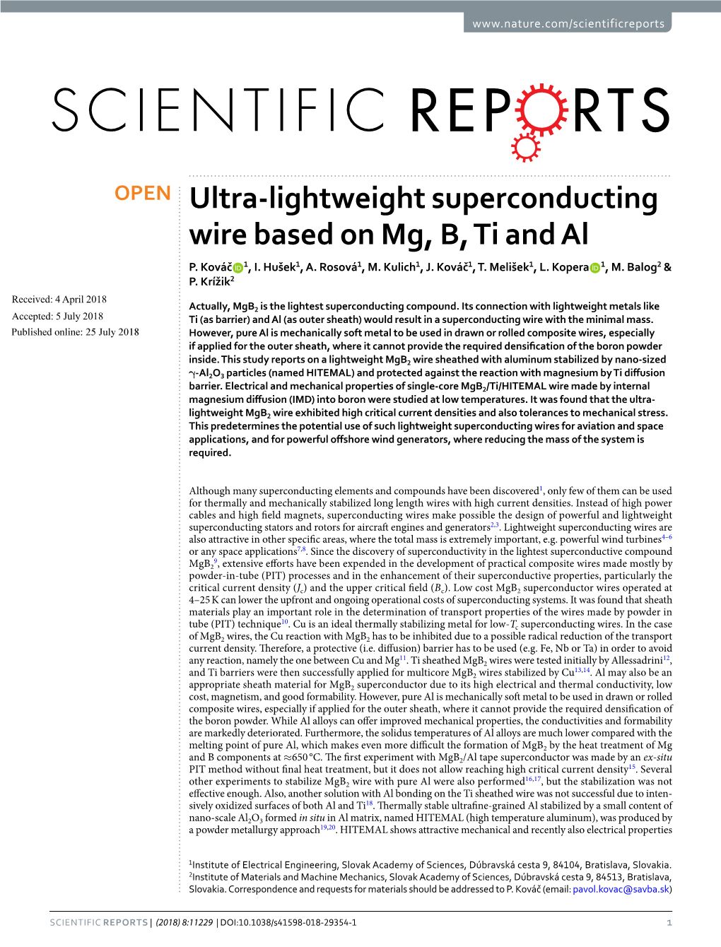 Ultra-Lightweight Superconducting Wire Based on Mg, B, Ti and Al P