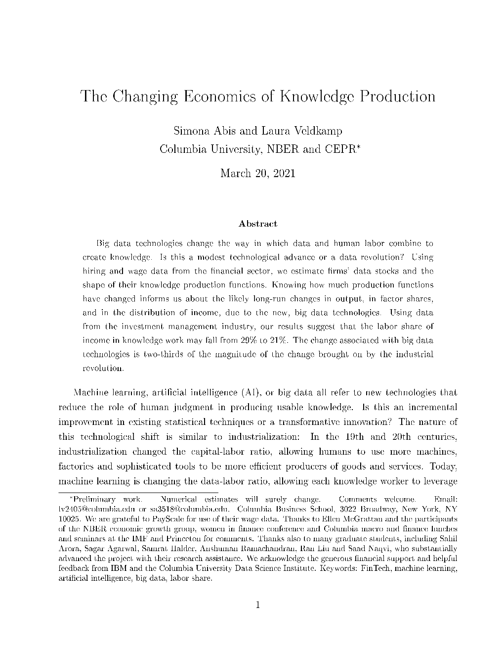 The Changing Economics of Knowledge Production