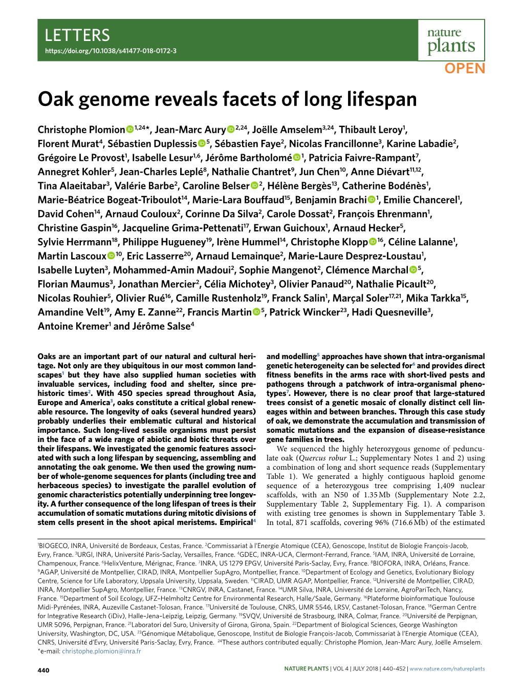 Oak Genome Reveals Facets of Long Lifespan