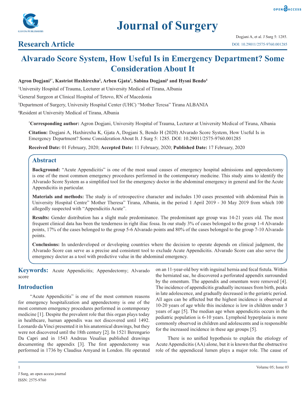 Alvarado Score System, How Useful Is in Emergency Department