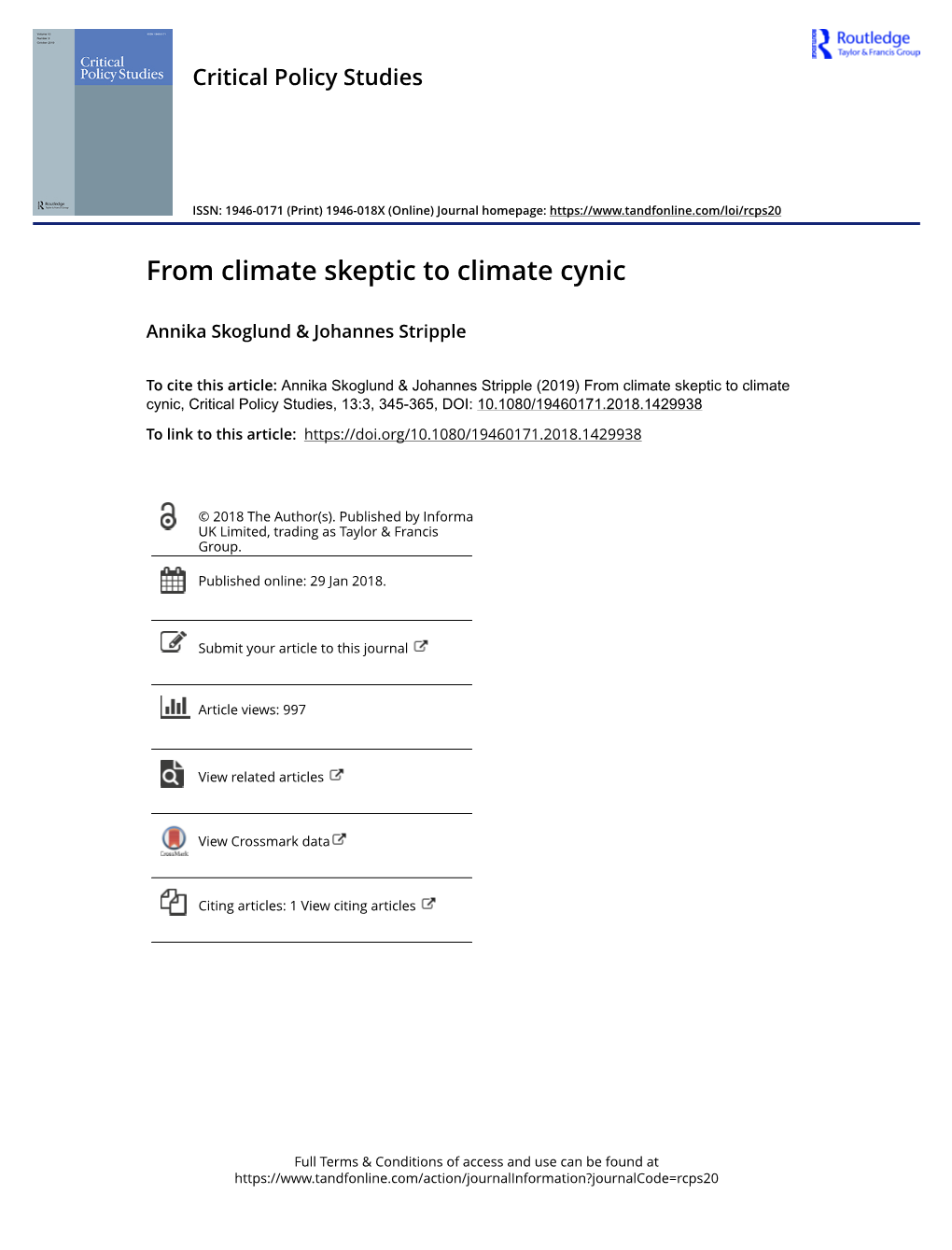 From Climate Skeptic to Climate Cynic
