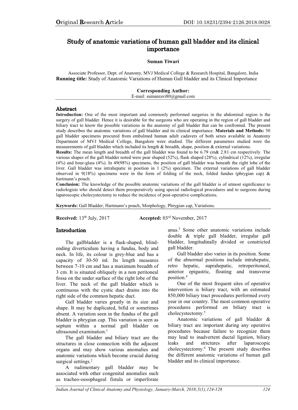 Study of Anatomic Variations of Human Gall Bladder and Its Clinical Importance